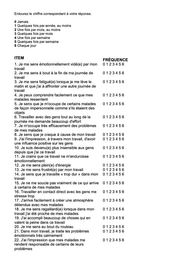 Maslach Burn out Inventory