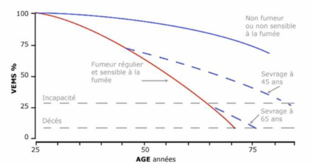 Courbe VMS âge du patient fumeur