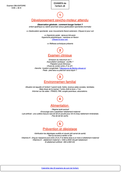Examen de l'enfant à 8 jours