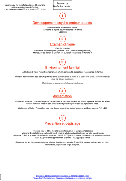 Examen de l'enfant à 1 mois 