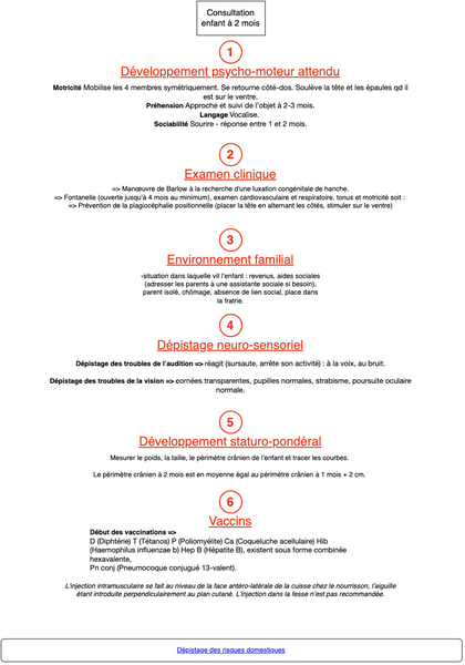 Examen de l'enfant à 2 mois 