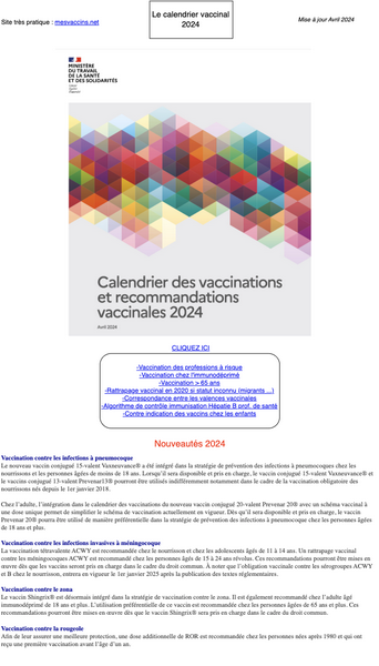 Calendrier vaccinal 2024